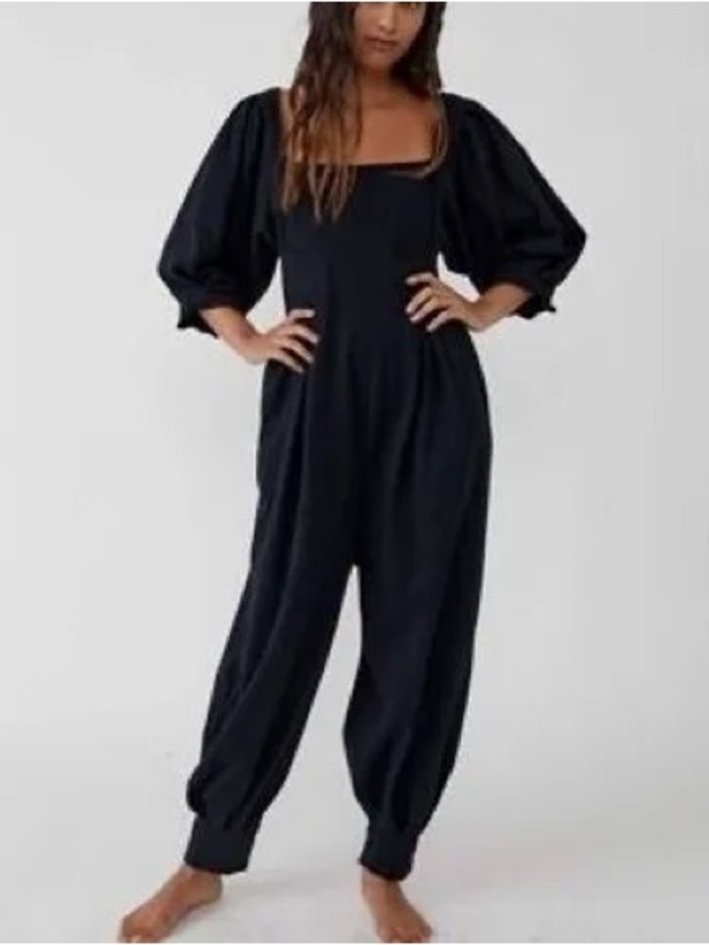 Intimately Free People “Lotta Love” black Puff Sleeve Vneck jumpsuit small